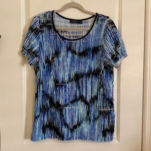 Notations Blue Multi Pleated Short-Sleeve Top